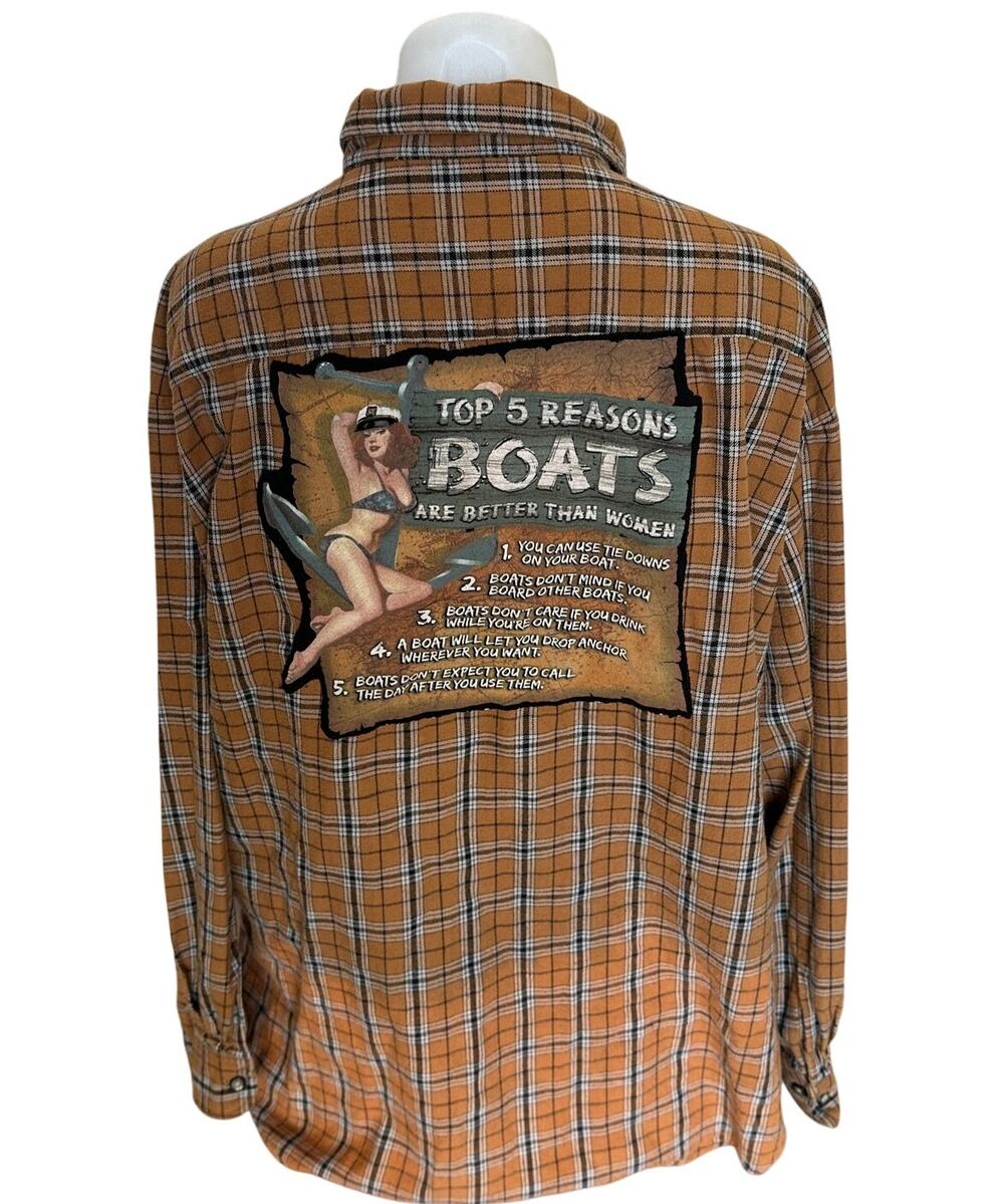 Boating Plaid Flannel Shirt XL Oversized 5 Reasons Boats are Better than Women